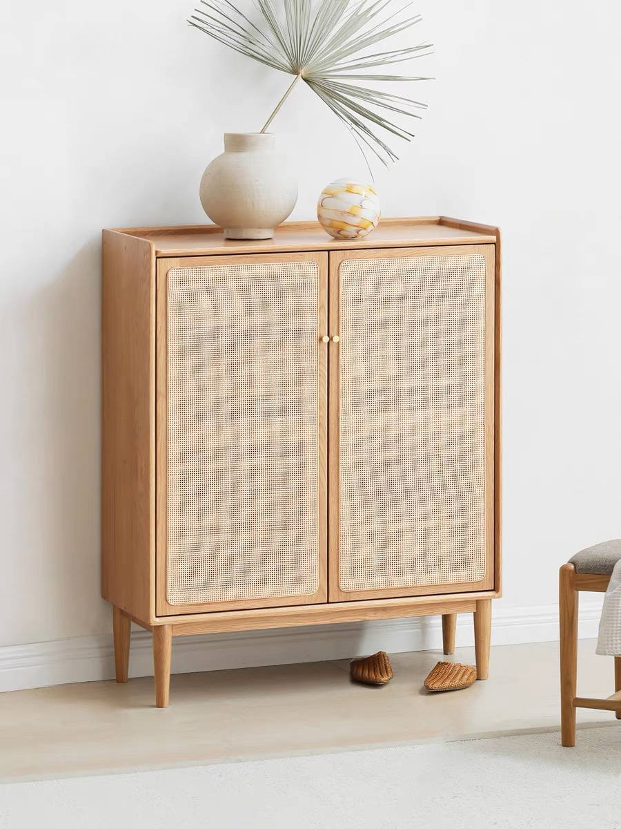 Nori Rattan Oak Wood Entryway Shoe Cabinet