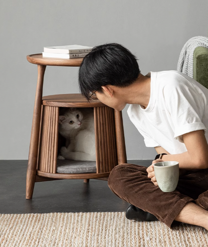 Kathy American Walnut End Table and Cat Bed