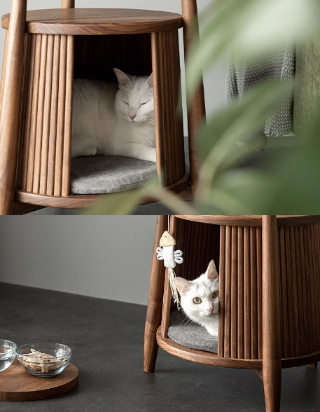 Kathy American Walnut End Table and Cat Bed