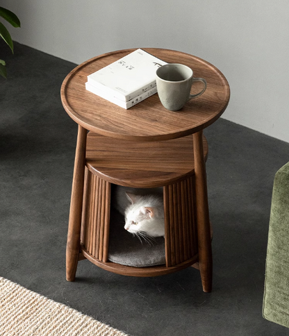 Kathy American Walnut End Table and Cat Bed