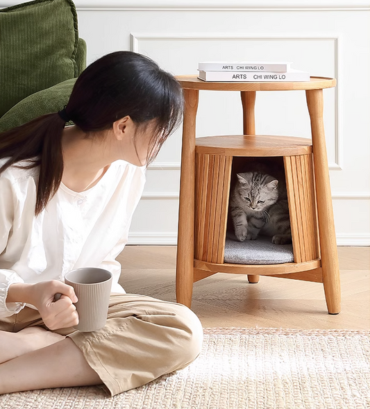 Kathy Black Cherry End Table and Cat Bed