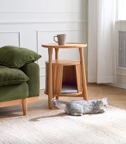 Kathy Black Cherry End Table and Cat Bed